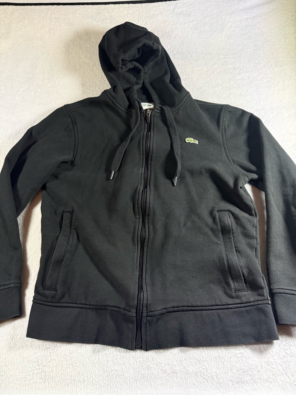 Lacoste Womens Black Hooded Zip Jacket with Green Croc Logo